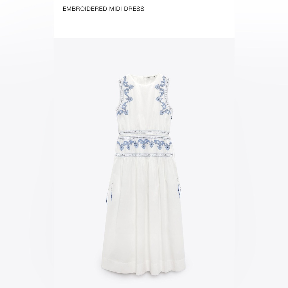 Zara White and Blue Sleeveless Maxi Sundress
